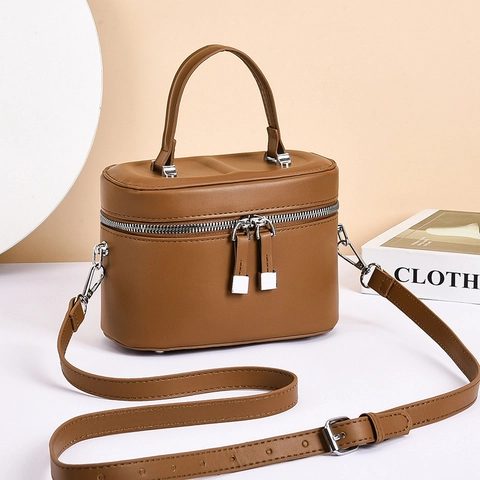 Women Box Shaped Crossbody Bag Chic PU Leather Vanity Handbag With Top Handle And Adjustable Long Shoulder Strap