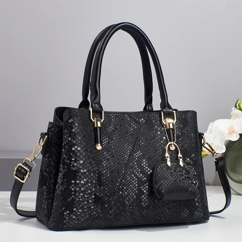 Snake Pattern PU Leather Handbag With Mini Charm Bag Crossbody Shoulder Bag Elegant Fashion Trendy For Women
