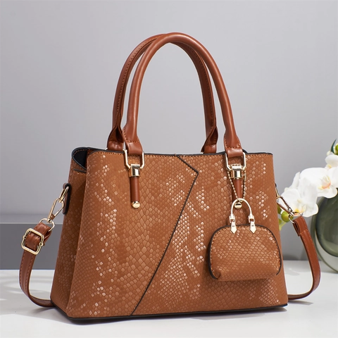 Sac À Main Femme En Cuir PU À Motif Serpent Sac À Bandoulière Style Urbain Avec Sangle Amovible Et Mini Charme