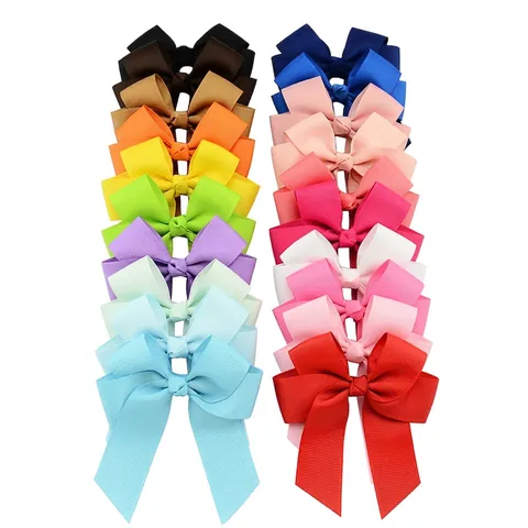 Handmade Kids Hair Bow Clip Grosgrain Ribbon Double Layer Streamer Solid Color Hair Accessories For Girls Babies