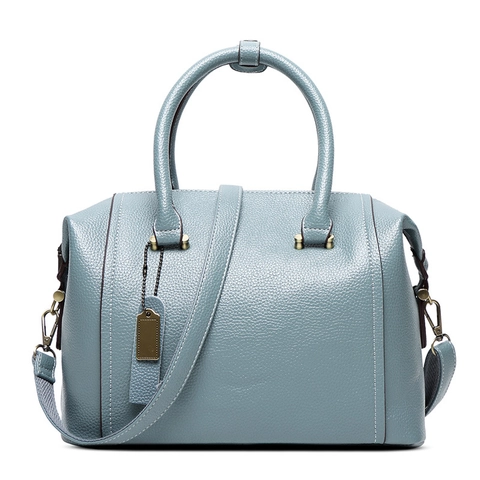 Women PU Leather Boston Handbag Retro Lychee Pattern Pillow Bag With Top Handle Detachable Shoulder Strap Elegant