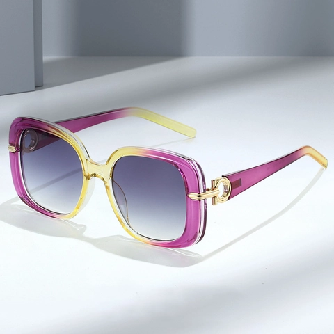 Oversized Square Sunglasses For Women Fashion PC Frame Gradient Lenses UV400 Protection Vintage Luxury Metal Decoration