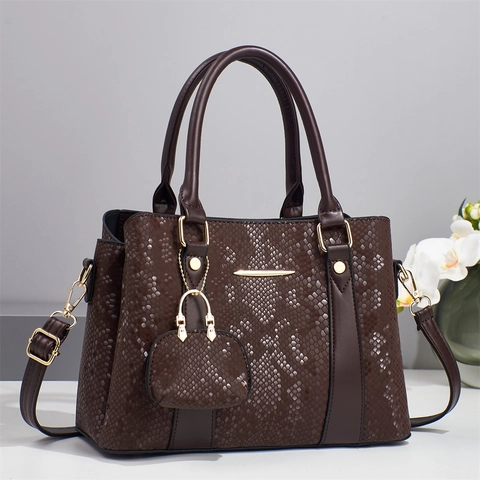 Women Handbag And Mini Coin Purse PU Leather Snake Pattern Python Print Crossbody Shoulder Tote Bag Gold Hardware