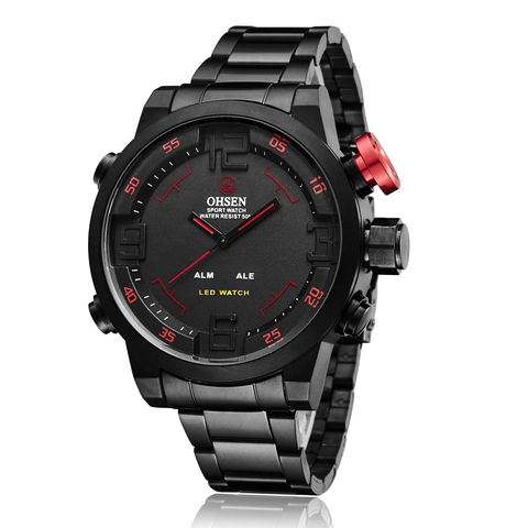 Men Sport Watch Stainless Steel Band Waterproof Dual Display LED Digital Analog Quartz Luminous Business Tactical Wristwatch