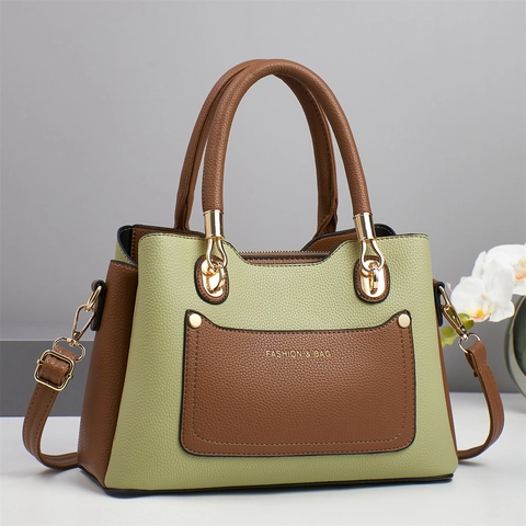 Borsa A Mano Da Donna Pelle PU Motivo Litchi Color Block Borsa A Spalla Hardware Dorato Stile Coreano Borsa A Tracolla Alla Moda