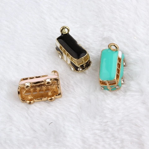 Bus Shape Charms Alloy Enamel Rhinestone Pendants For DIY Jewelry Making Bracelet Necklace Accessories Cute Retro Mini