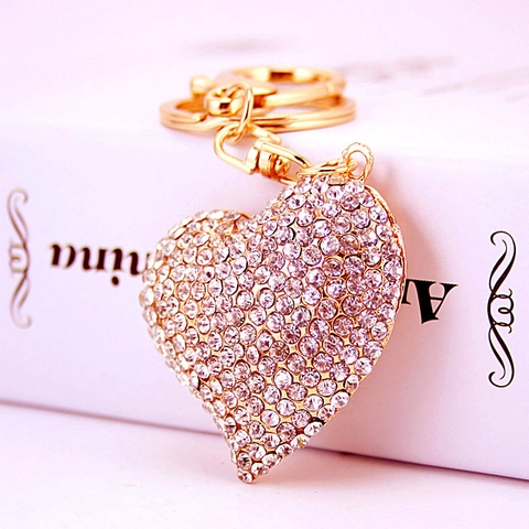 Dames Luxe Hartvorm Pave Strass Sleutelhanger Zinklegering Verguld Tas Hanger Auto Sleutelhanger Mode Sieraden Cadeau