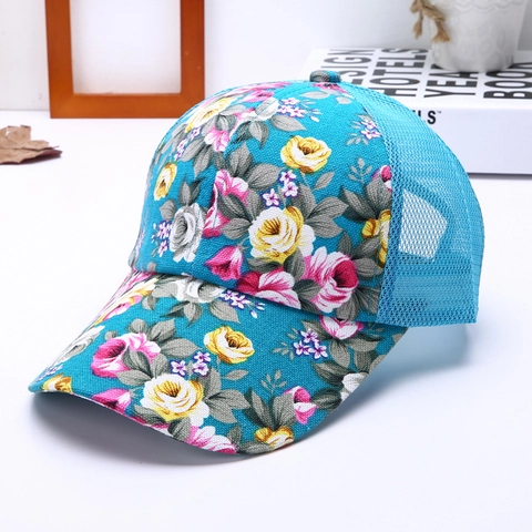 Gorra De Béisbol Con Estampado Floral Para Mujer Transpirable De Malla Trucker Algodón Lona Sombrero Casual