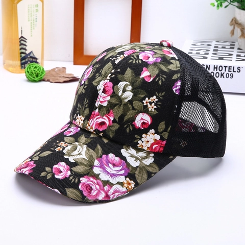 Gorra De Béisbol Con Estampado Floral Para Mujer Transpirable De Malla Trucker Algodón Lona Sombrero Casual