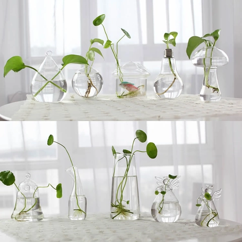 Desktop Hydroponic Glass Vase High Borosilicate Transparent Flower Pot Decoration Home Office Handmade Blown