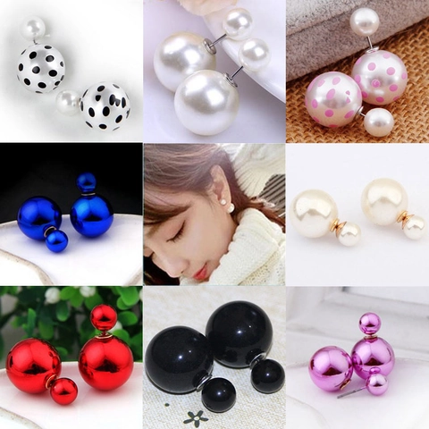 Double Sided Ball Earrings Alloy Imitation Artificial Pearl Stainless Steel Earring Post Korean Modern Versatile Jewelry For Women