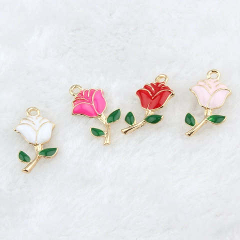 Dijes De Flor De Rosa Aleación Esmalte Floral DIY Joyería Pulsera Collar Colgantes Accesorios