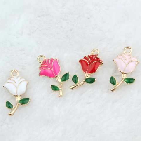 Dijes De Flor De Rosa Aleación Esmalte Floral DIY Joyería Pulsera Collar Colgantes Accesorios