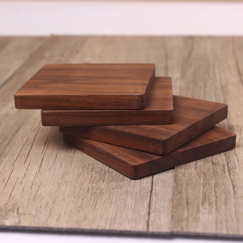 Black Walnut Wood Coaster Solid Wooden Heat Resistant Cup Mat For Dining Table Minimalist Round Square Natural Grain