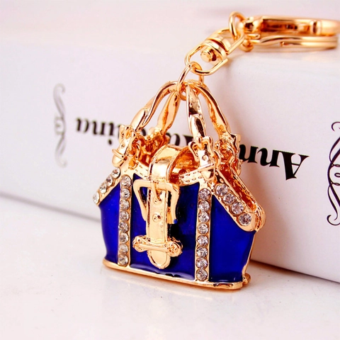 Luxury Metal Handbag Shape Keychain With Rhinestones Enamel Drip Oil Bag Pendant Fashion Key Ring For Women Gift Accessory