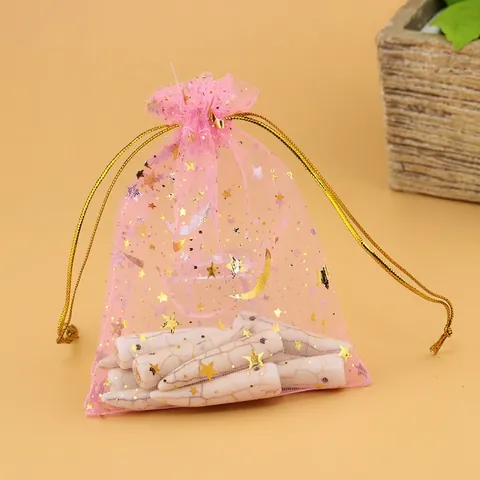 Organza Gift Bags Stars Moon Gold Stamping Drawstring Jewelry Packaging Pouch Candy Wedding Party Favors