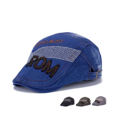 Men Vintage Washed Cotton Flat Cap Ivy Hat With 3D Embroidery And Adjustable Metal Buckle Retro Newsboy Style