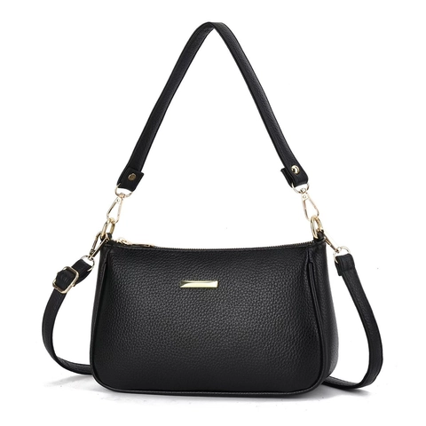 Borsa A Spalla Donna Pelle PU Trama Litchi Sottobraccio Borsa A Tracolla Minimalista Colore Solido Moda Versatile