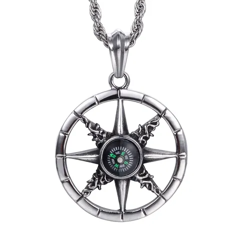 Collar Colgante De Brújula Timón Funcional Acero Inoxidable Joyería Náutica Punk Vintage Para Hombres Mujeres