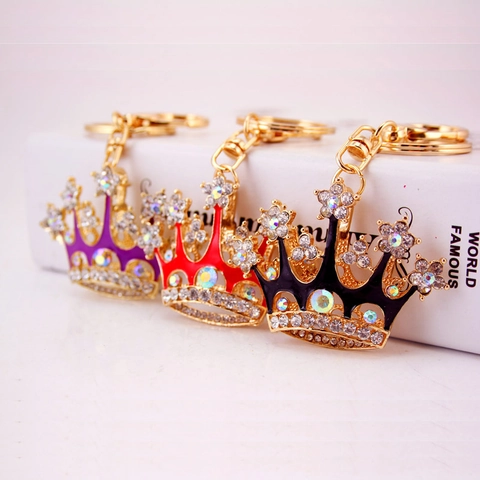 Creative Crown Keychain Rhinestone Inlaid Zinc Alloy Gold Plated Key Ring Fashion Bag Charm Pendant For Women Accessories