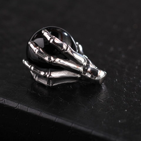 Gothic Skull Hand Black Ball Pendant Stainless Steel Resin Punk Rock Vintage Jewelry For Men