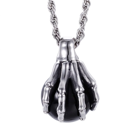 Gothic Skull Hand Black Ball Pendant Stainless Steel Resin Punk Rock Vintage Jewelry For Men