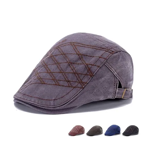 Herren Vintage Flatcap Gewaschene Baumwolle Diamant Gesteppt Ivy Mütze Verstellbare Metallschnalle Casual Retro Britisch