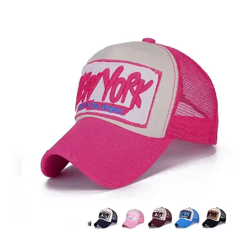 New York Patch Trucker Hat Baumwolle Distressed Ripped Baseballkappe Atmungsaktives Mesh Retro Sport Sonnenhut Damen Herren