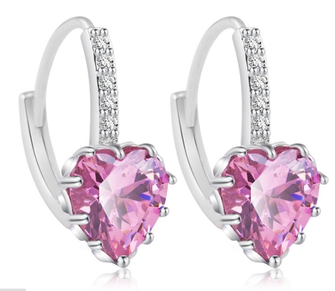 Herzförmige Creolen Glänzende Zirkonia Eingelegtes Kupfer Romantischer Schmuck Für Damen