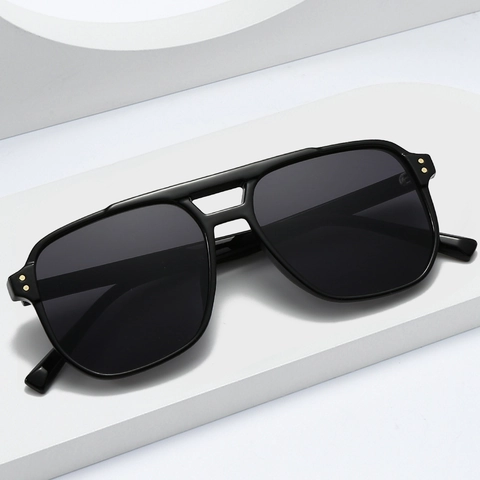 Lunettes De Soleil Carrées À Double Pont Rétro Style Pilote Avec Monture PC Protection UV400 Pour Femmes Hommes