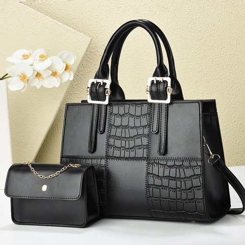 Elegant Crocodile Pattern PU Leather Handbag And Chain Crossbody Bag Gold Hardware Fashion Tote For Women Daily Versatile