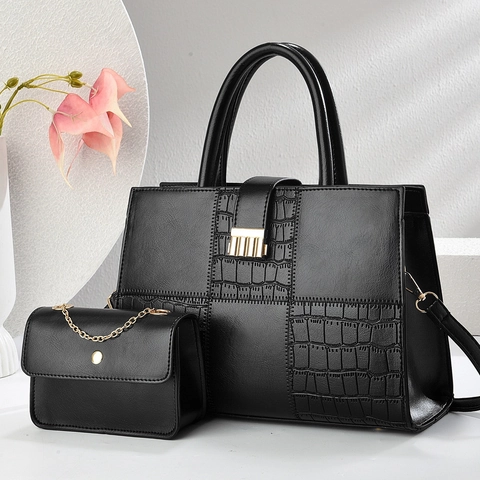 Borsa A Mano Da Donna E Borsa A Tracolla Catena Pelle PU Motivo Coccodrillo Patchwork Borsa Tote Grande Capacità Stile Urbano