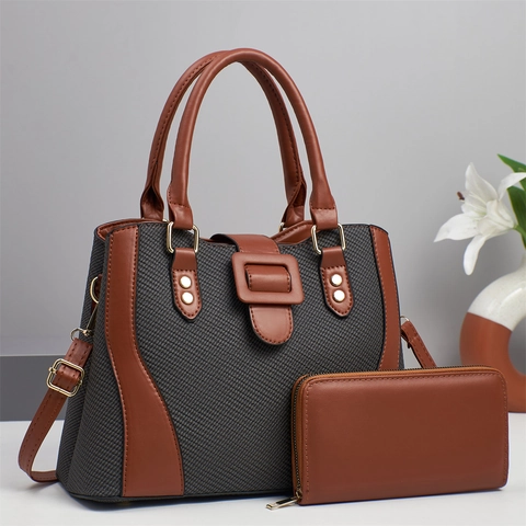 Borsa A Mano Donna E Portafoglio Lungo Pelle PU Intrecciata Elegante Borsa A Tracolla Con Tracolla Rimovibile Hardware Dorato