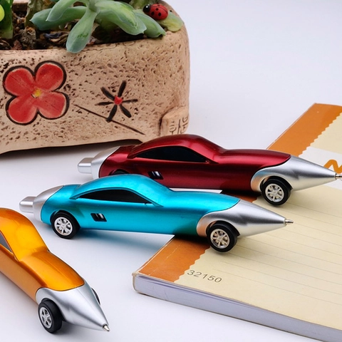 Car Shaped Ballpoint Pen Creative Movable Wheels Retractable Blue Ink Stationery Kids Student Award Office Novelty Gift