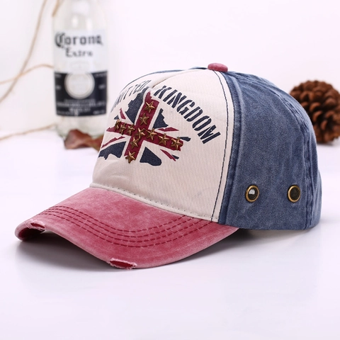 Cappellino Da Baseball In Cotone Lavato Vintage Ricamo Bandiera Britannica Borchie A Stella In Metallo Retro Streetwear Cappello Da Sole Regolabile