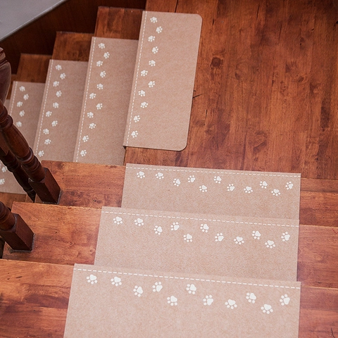 Luminous Stair Tread Mats Non Slip Self Adhesive Glow In The Dark Polyester PVC Staircase Rugs With Paw Print Pattern