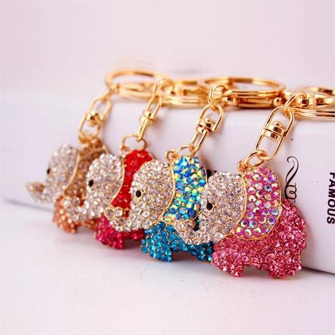 Simpatico Portachiavi Elefante Lega Di Zinco Oro Strass Colorati Ciondolo Per Borsa Per Donne Ragazze Animale Cristallo Anello