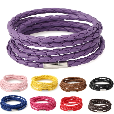 Multi Layer Braided PU Leather Bracelet With Alloy Magnetic Clasp Punk Wrap Wristband For Men And Women