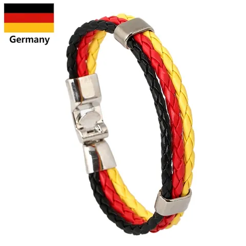 Braided Woven Bracelet National Flag Colors PU Leather Alloy Buckle Casual Wristband Jewelry For Men Women