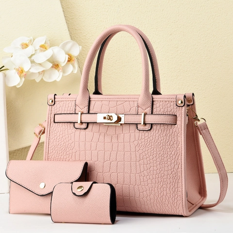 Sacs À Main Pour Femmes En Cuir PU Gaufré Crocodile Comprenant Un Grand Sac Portefeuille Enveloppe Et Porte Cartes Matériel Doré