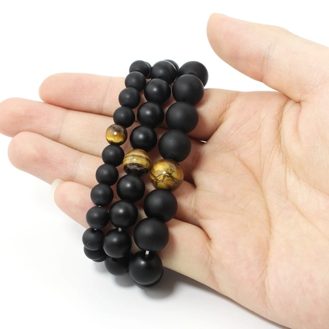 Natural Agate Tiger Eye Beaded Bracelet For Men Women Healing Energy Stretch Bracelet Polished Matte Stone Beads Yoga Jewelry