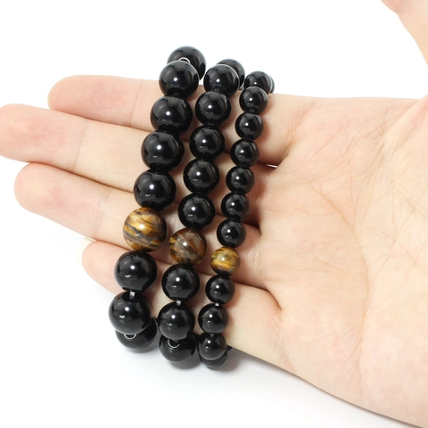 Natural Agate Tiger Eye Beaded Bracelet For Men Women Healing Energy Stretch Bracelet Polished Matte Stone Beads Yoga Jewelry