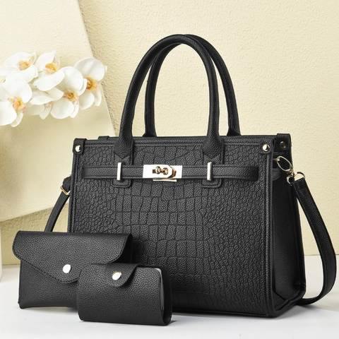 Sacs À Main Pour Femmes En Cuir PU Gaufré Crocodile Comprenant Un Grand Sac Portefeuille Enveloppe Et Porte Cartes Matériel Doré