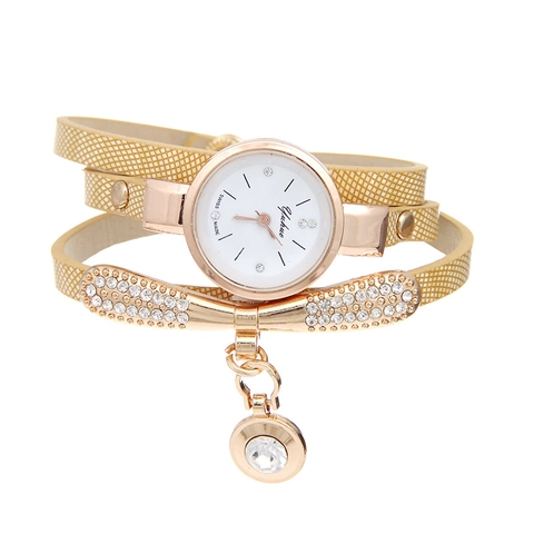 Women Bracelet Watch Multi Layer Wrap PU Leather Strap Rhinestone Butterfly Pendant Fashion Analog Quartz Wristwatch