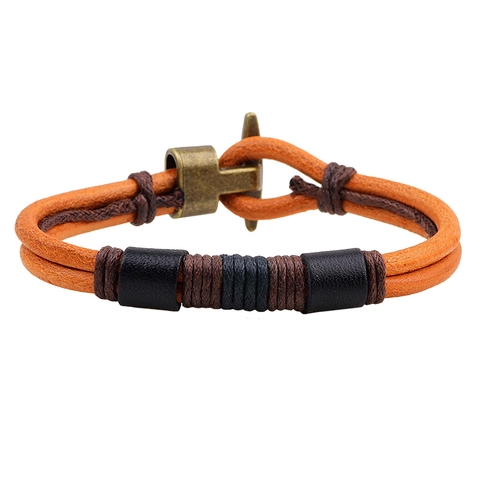Vintage Woven Genuine Leather Bracelet With Antique Bronze Alloy Toggle Clasp Multi Layer Braided Cord Hand Jewelry For Men And Women