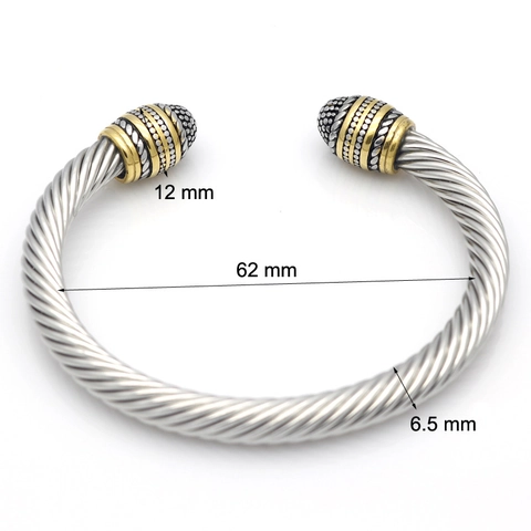 Vintage Armreif Aus Edelstahl Mit Gedrehtem Kabeldesign Bicolor Gold Silber Offen Unisex
