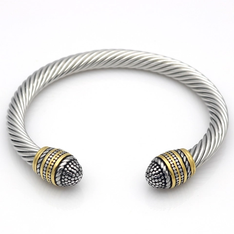 Vintage Armreif Aus Edelstahl Mit Gedrehtem Kabeldesign Bicolor Gold Silber Offen Unisex