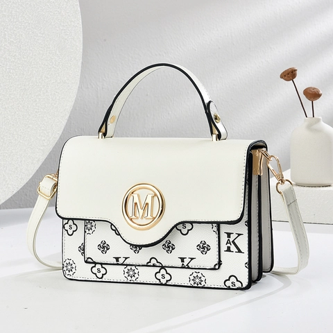 Borsa A Mano Tracolla Donna Pelle PU Stampa Monogramma Decorazione M Metallo Dorato Manico Superiore Moda Versatile