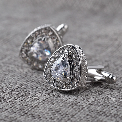 French Shirt Cufflinks Crystal Rhinestone Geometric Inlaid Alloy Business Wedding Formal Jewelry For Men