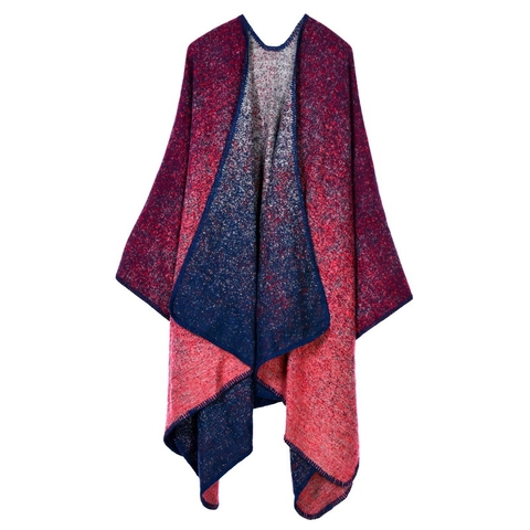 Damen Poncho Schal Kaschmir Imitat Dick Warm Offen Strick Cape Geometrisch Leopard Blumen Muster Ethnisch Winter Wrap
